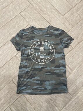 Lucky Brand Women’s Camouflage Logo Tee - Blue & Gray